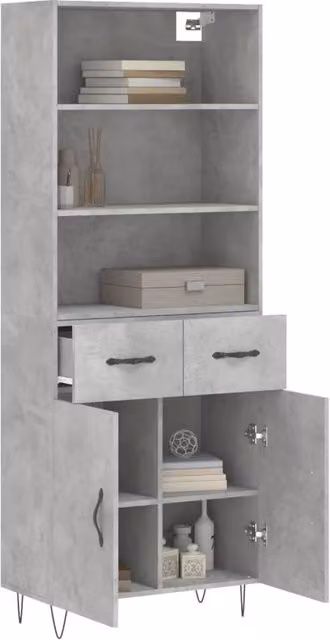 Berkfield Home Industrial Highboard in Concrete Grey with Hinged Doors and Internal Shelves, W/D/H: 69.5 x 34 x 180 cm