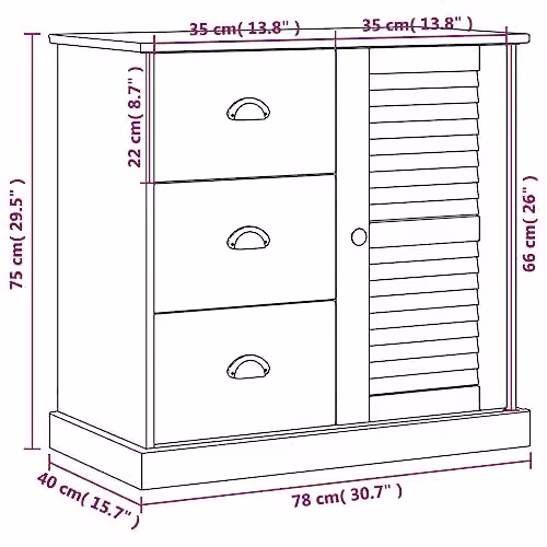 vidaXL VIGO Sideboard with Drawers in Brown Rustic Solid Pine Wood W/D/H: 78 x 40 x 75.5 cm – 2