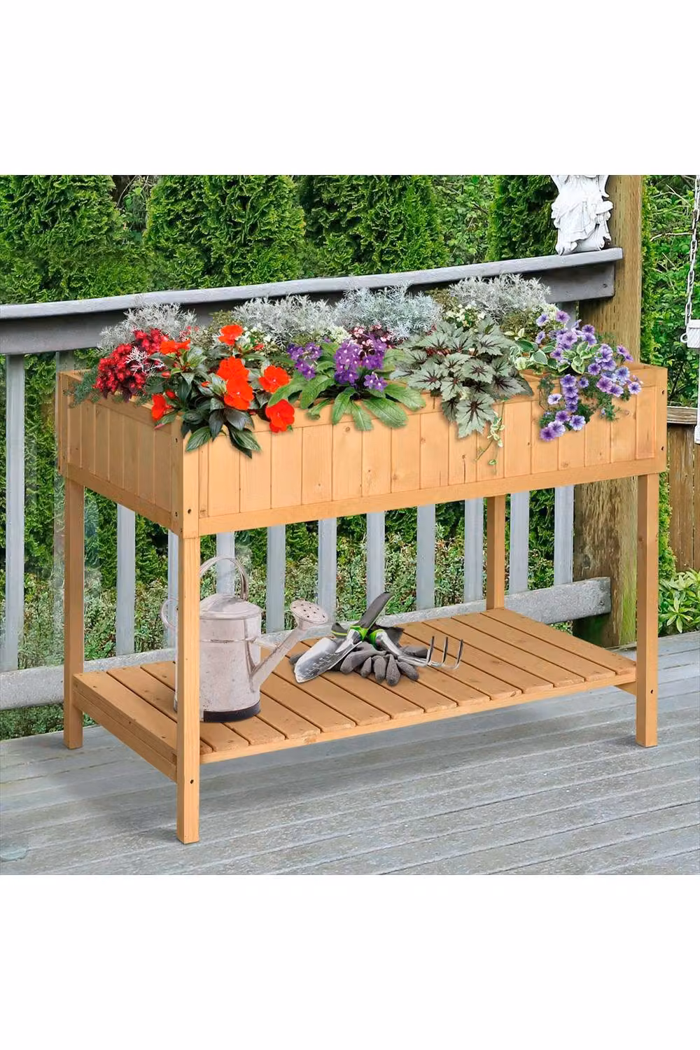 ERGOVEXA Brown Wooden Raised Bed with 8 Compartments for Vegetable, Herb or Ornamental Gardens, W/D/H: 164 x 82 x 46 cm – 3