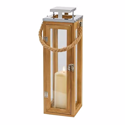 Lights4fun Large Nautical Wooden Decorative TruGlow LED Candle Lantern in White and Brown, Height: 42 cm – 2