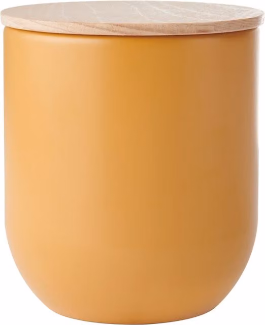 KitchenCraft Idilica Airtight Kitchen Canister with Beechwood Lid, Yellow, W: 9 cm, D: 10 cm, H: 9 cm