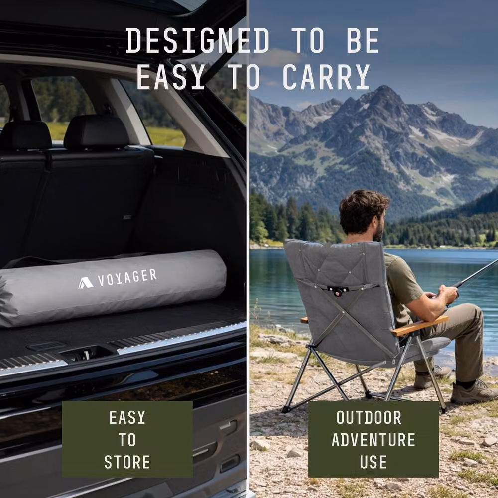 Voyager Grey Relax Recliner Folding Camping Chair with Armrests and Cushions – 5