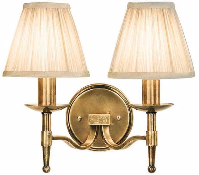 Loops Avery Luxury Twin Arm Wall Light in Antique Brass with Beige Pleat Fabric Shade