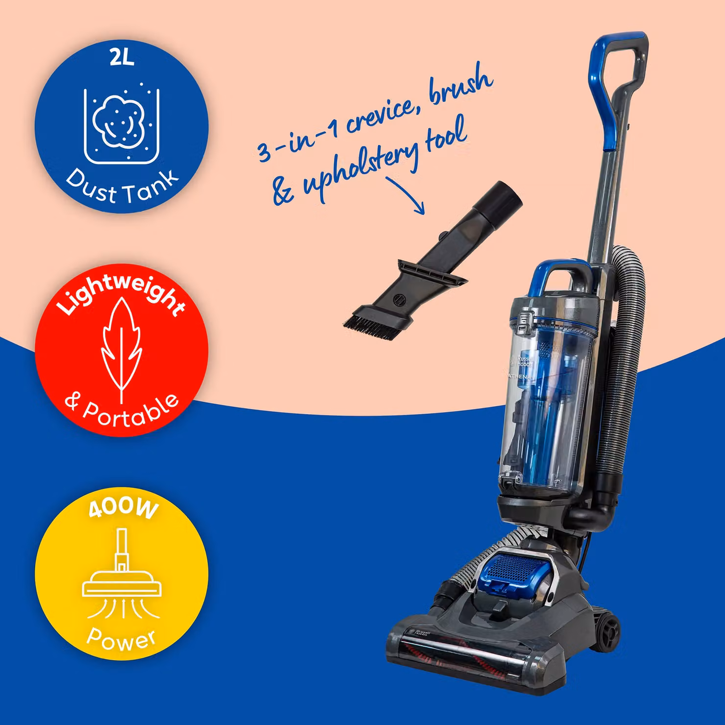 Russell Hobbs RHUV5101 3 in 1 Upright Vacuum Cleaner, 400W, Blue – 10