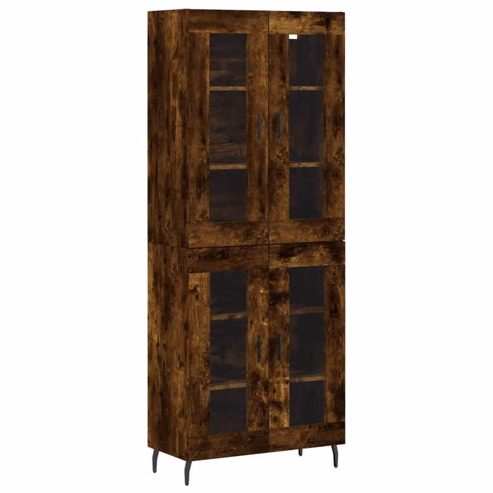 Berkfield Home Smoked Oak Highboard in Brown with Glass Doors, W/D/H: 69.5 x 34 x 180 cm – 3