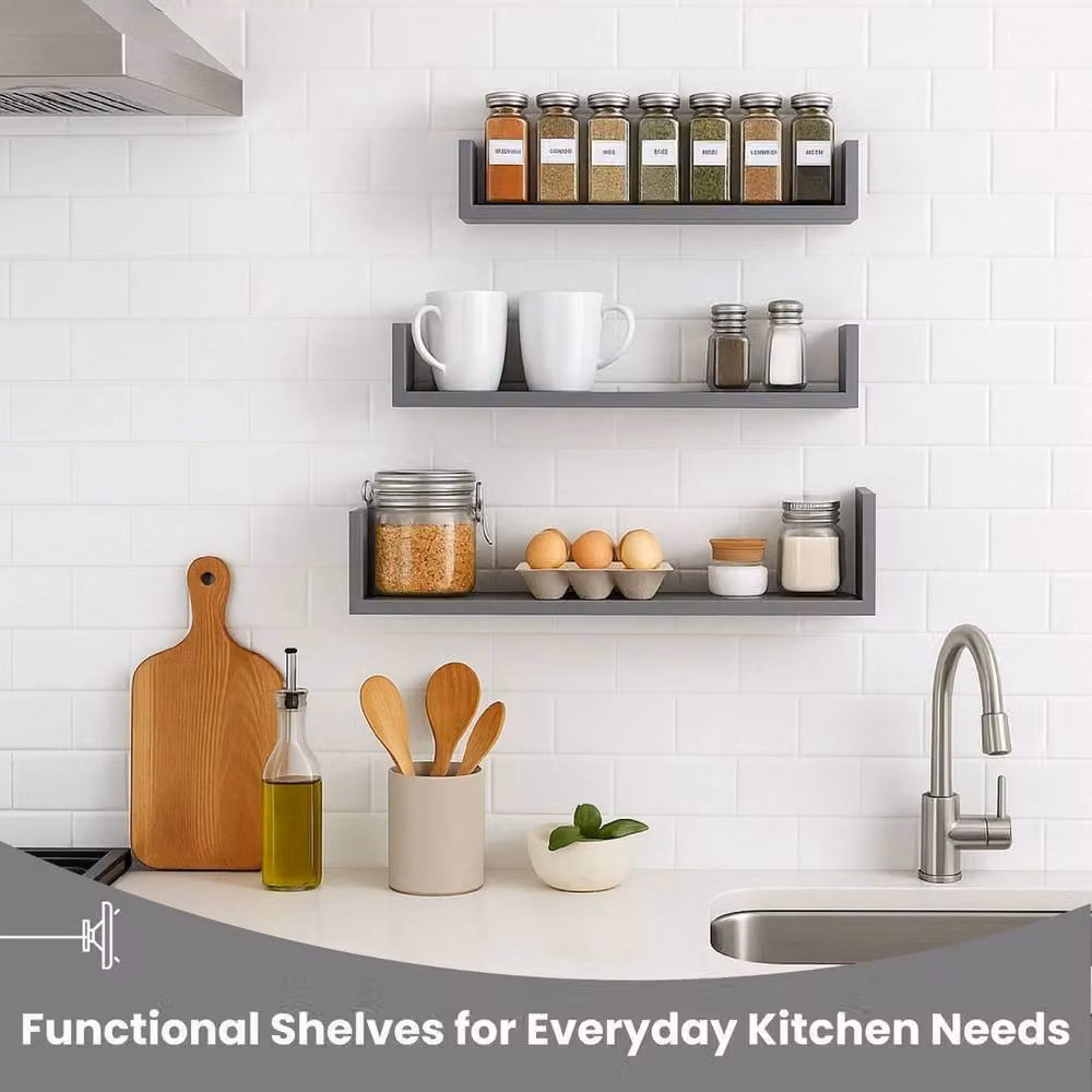 FORGEVIO Grey U Shaped Floating Wall Shelf – 3