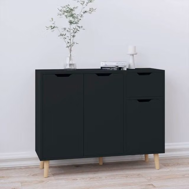 Berkfield Home Mid Century Black Matt MDF Sideboard W/D/H: 90 x 30 x 72 cm – 1