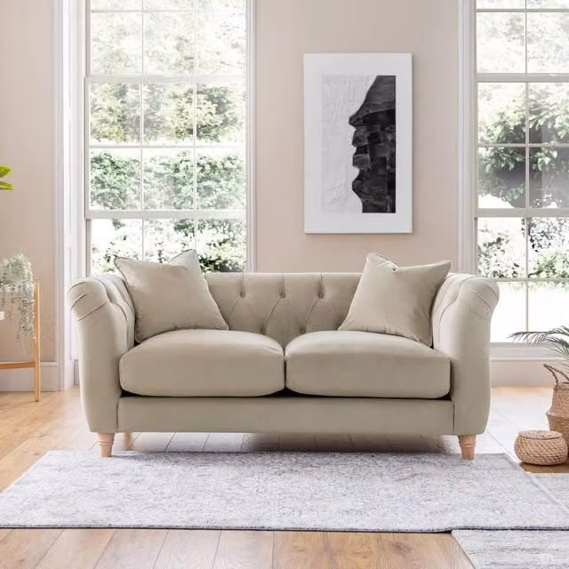 The Great Sofa Company Kensington 2-Seater Velvet Chesterfield Sofa in Beige