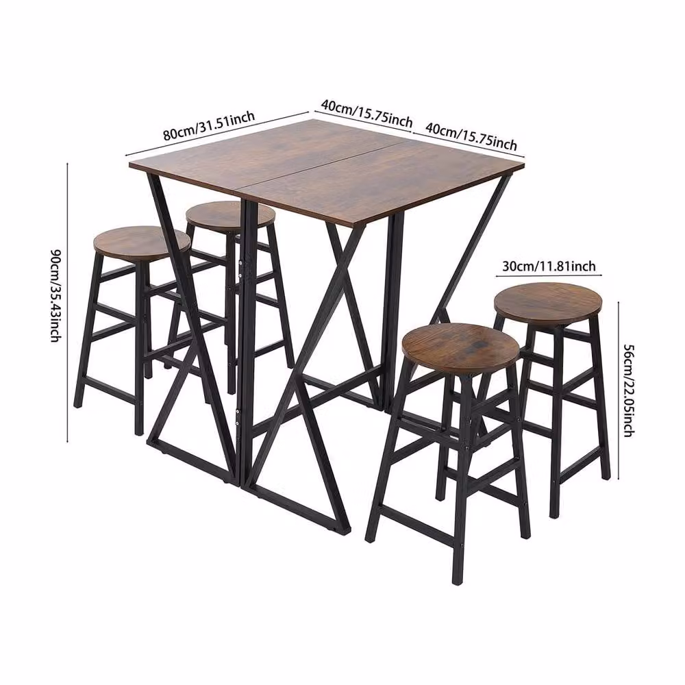 FORGEVIO 5-Piece Brown Wood Folding Kitchen Dining Table and Chairs Set – 1