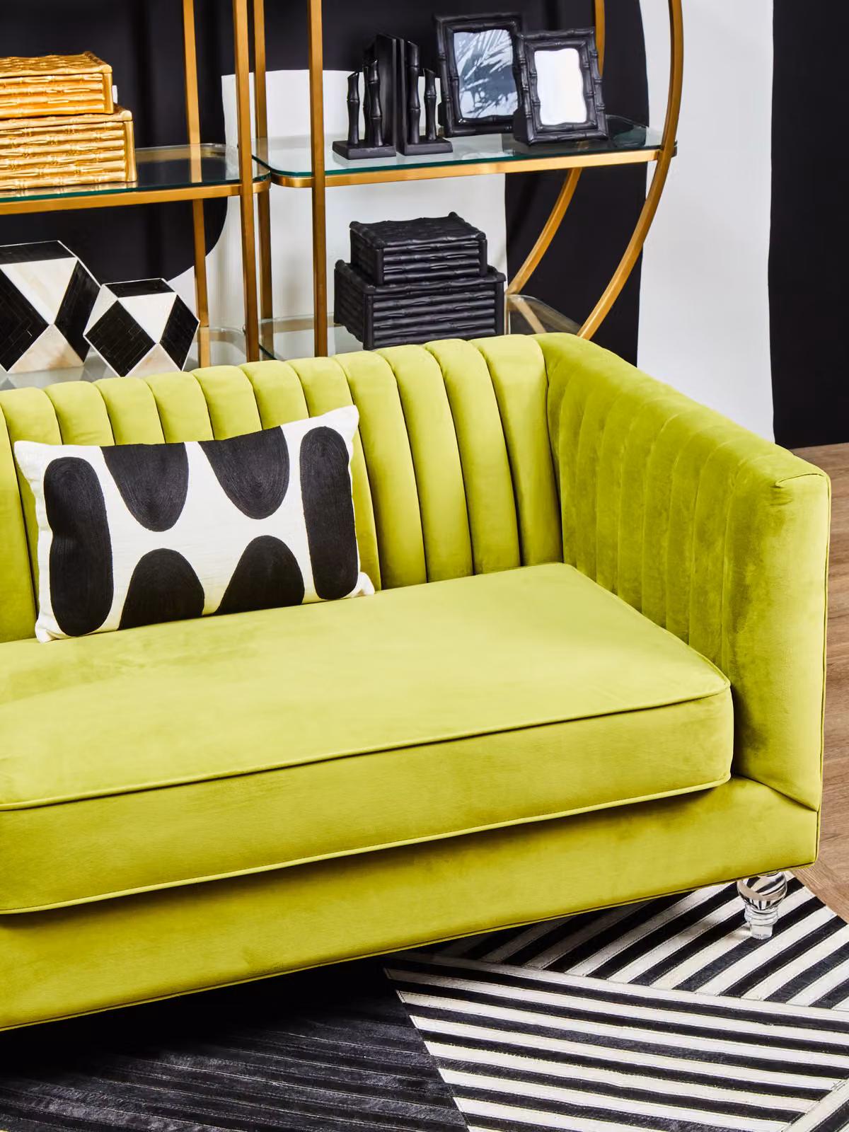 Orsina Mid Century 3 Seat Green Velvet Upholstered Sofa, W: 230 cm, D: 69 cm, H: 69 cm – 3