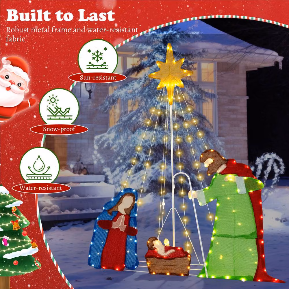 Costway Pre-lit Holy Family Nativity Scene Christmas Decoration in White and Multicolour – 7