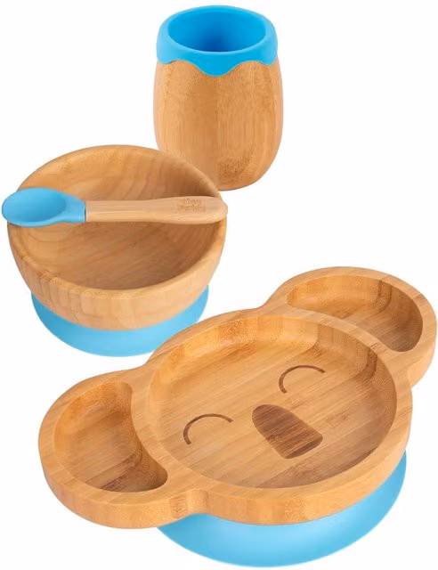 Koala Bamboo and Silicone 4-Piece Baby Feeding Set in Blue