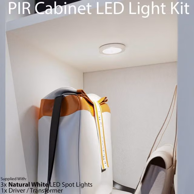 Loops 3x Aluminium Ultra-Slim Round Under Cabinet LED Kitchen Light and Driver Kit in Silver with Motion Sensor