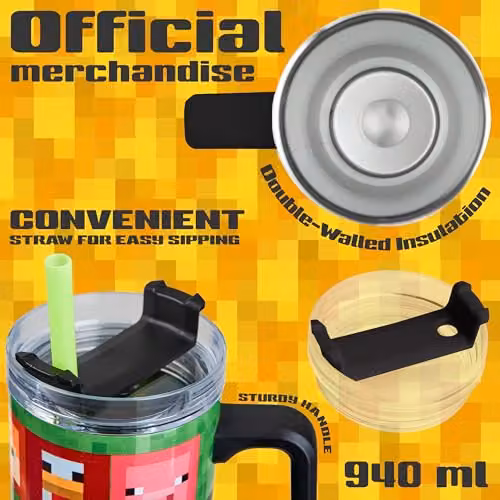 Minecraft Insulated Travel Mug with Straw and Handle, 940ml, Multicolour – 5
