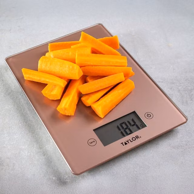 Taylor Pro Glass Digital Kitchen Scales with Tare Function, Rose Gold and Grey, 5kg Capacity