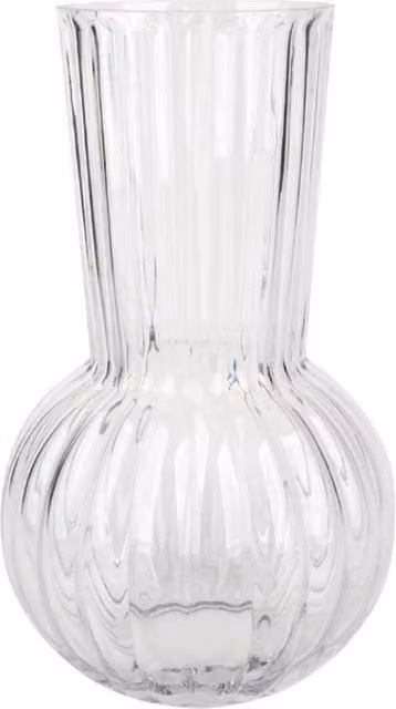 KDMD Clear Fluted Glass Vase with Onion Base, Height: 28 cm