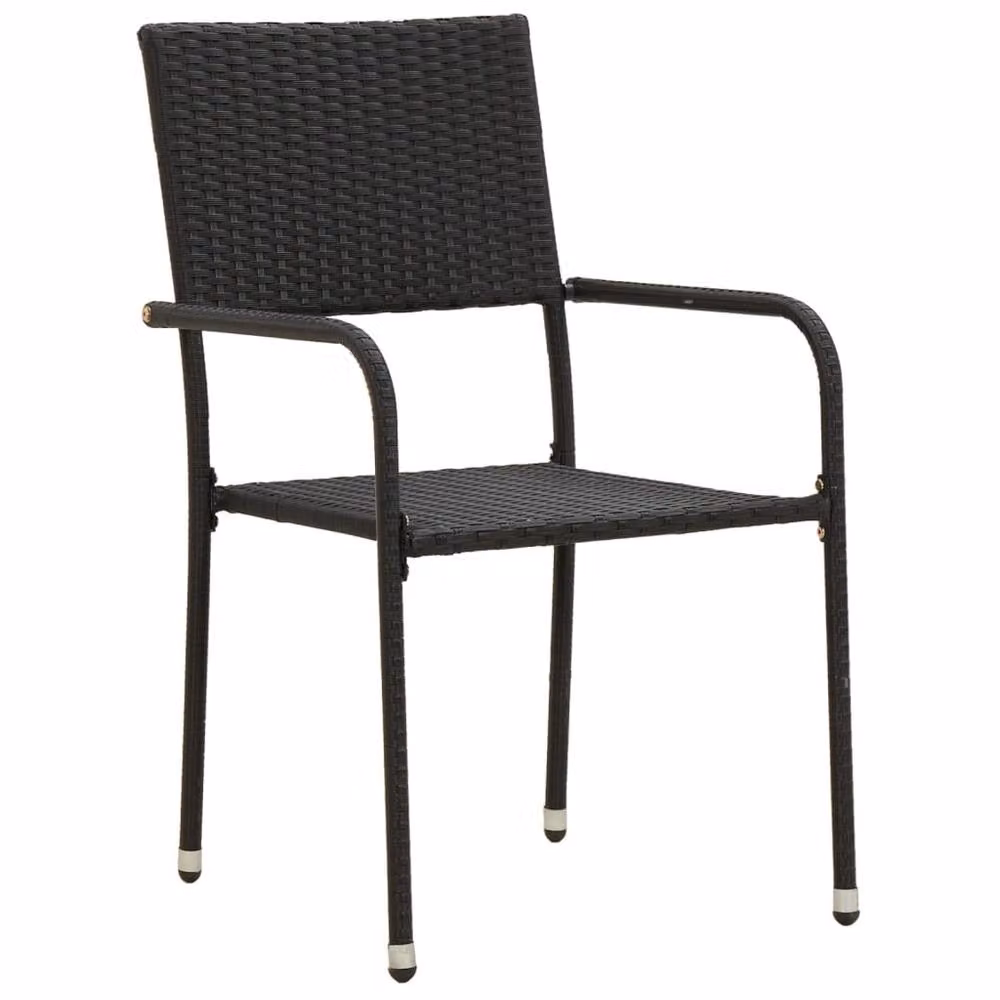 Berkfield Home 7 Piece Modern Poly Rattan Outdoor Dining Set in Black with Acacia Wood and Metal – 3