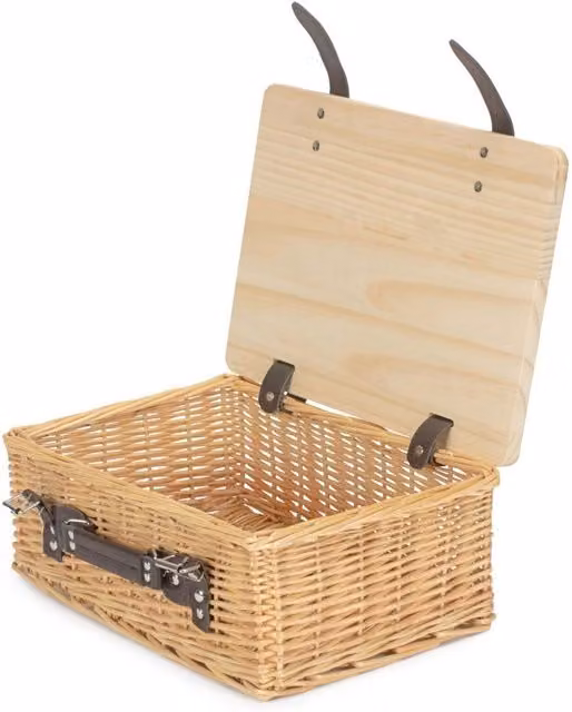 Red Hamper Buff Willow Empty Picnic Basket with Pinewood Lid in Brown, Size: 51 cm