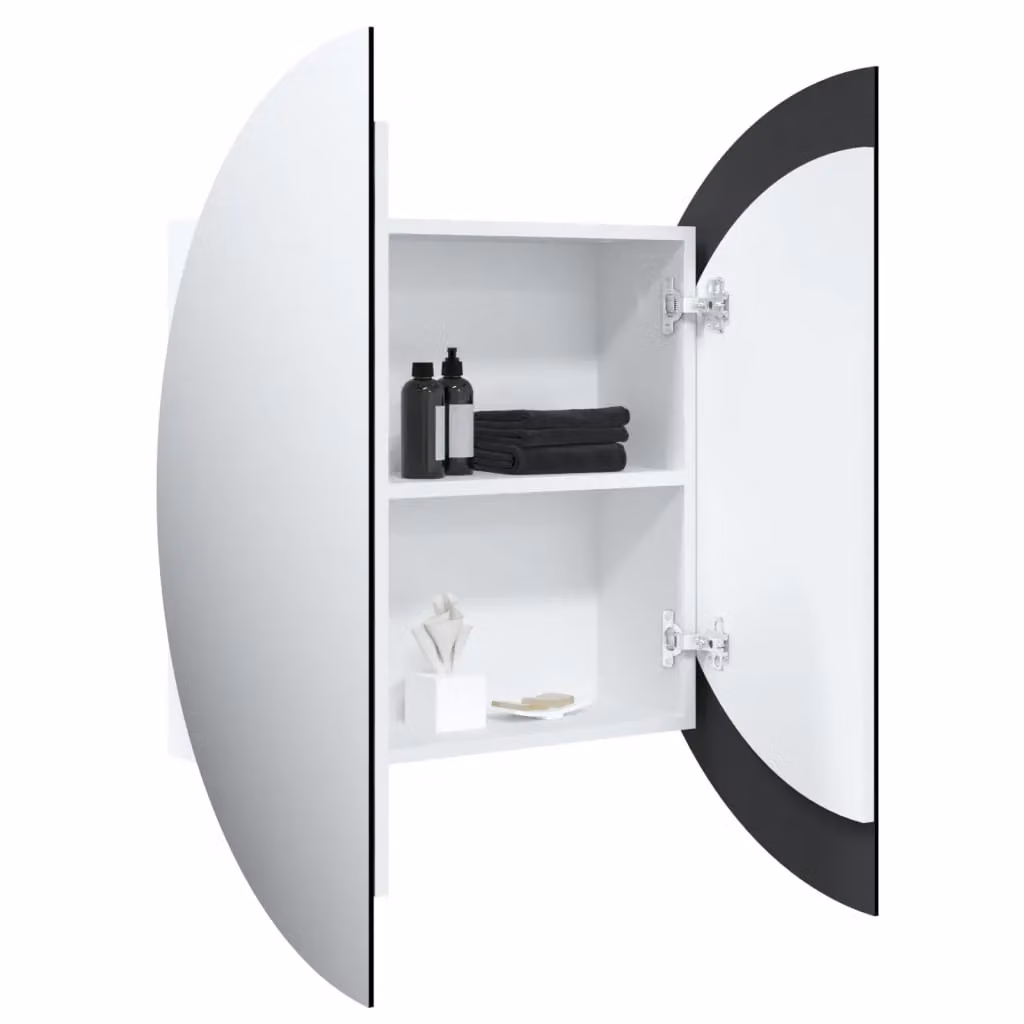 Berkfield Home White Glossy Bathroom Cabinet with Round LED Mirror, W/D/H: 54 x 17.5 x 54 cm – 2