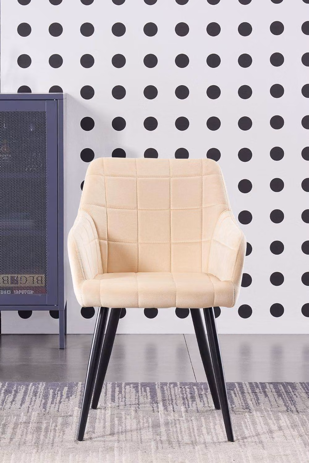 Life Interiors Set of 2 Camden Modern Velvet Dining Chairs with Armrests and Black Metal Legs in Cream – 2