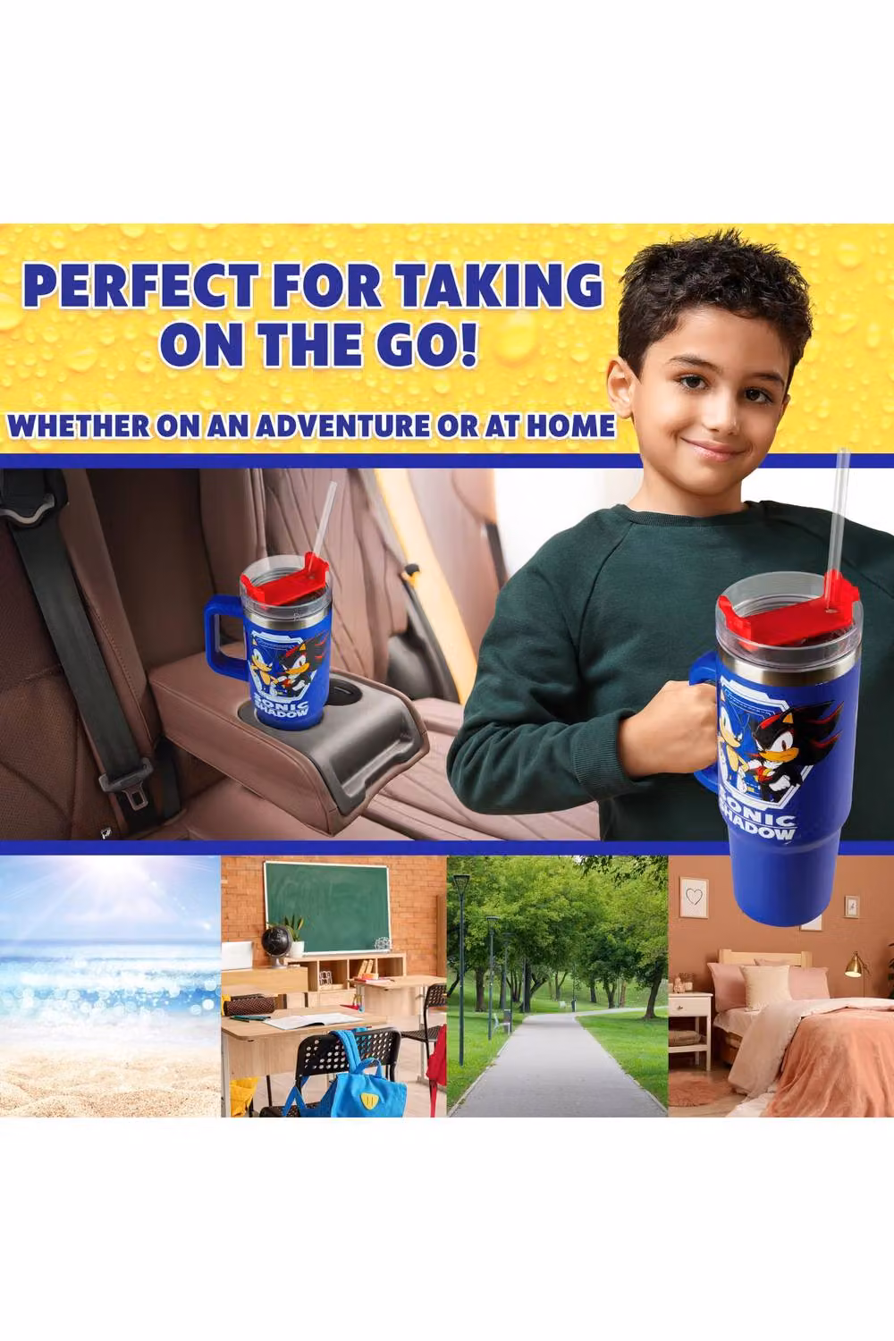 Get Trend Sonic the Hedgehog Insulated Kids Tumbler Travel Mug with Straw and Handle, Blue, 840ml – 8
