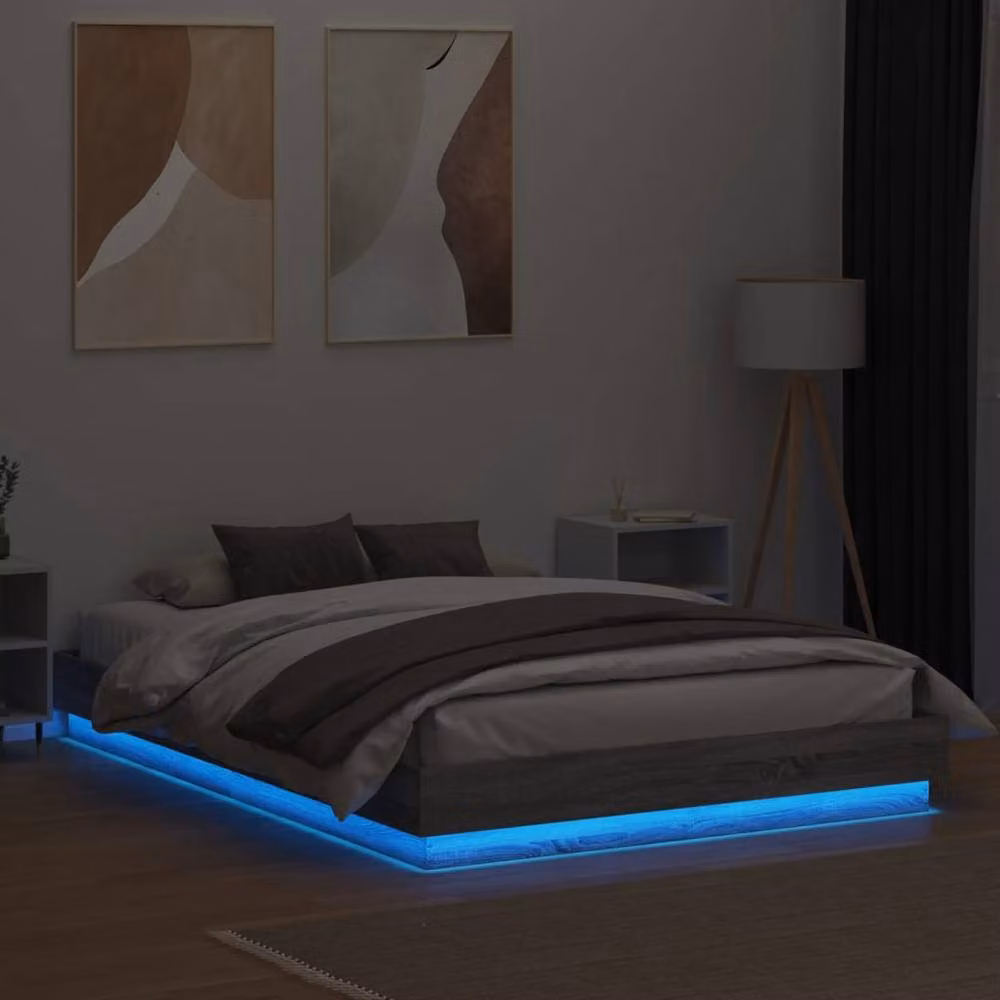 Berkfield Home Durable King Size Bed Frame with Under-Bed LED Lighting in Grey Sonoma, W/D/H: 150 x 203 x 23 cm – 4