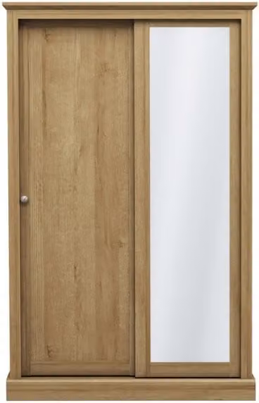 LPD Devon Oak Double Wardrobe with Mirrored Sliding Doors in Brown