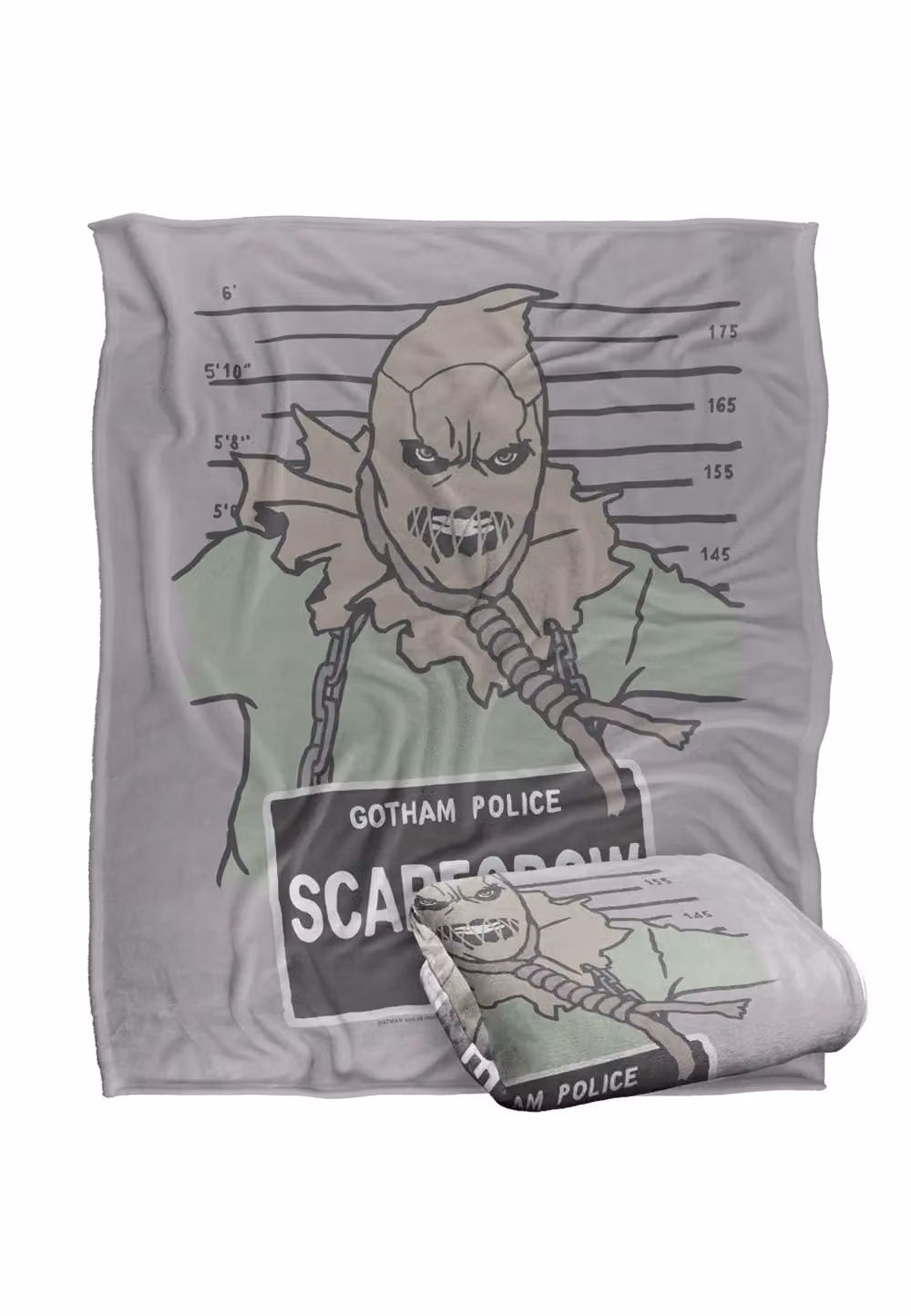 DC Comics Batman The Scarecrow Mugshot Fleece Blanket in White and Grey, W x D: 152 x 127 cm – 2