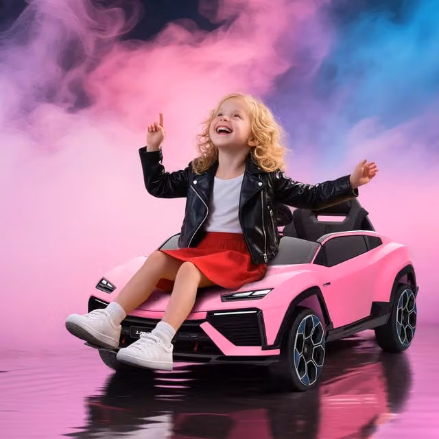 AIYAPLAY Licensed Lamborghini 12V Electric Ride On Car for Kids in Pink