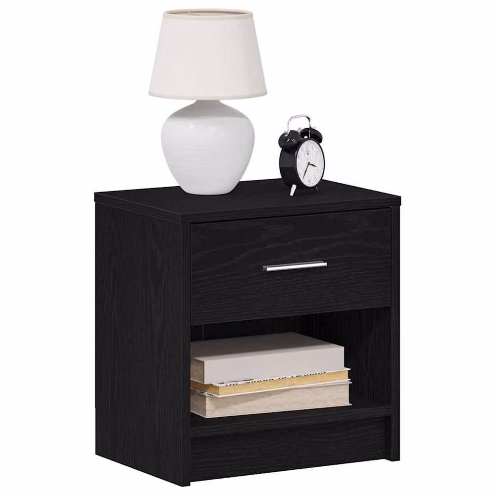 Berkfield Home Set of 2 Black Modern Bedside Cabinets with Drawer, W/D/H: 39 x 28 x 41 cm – 2