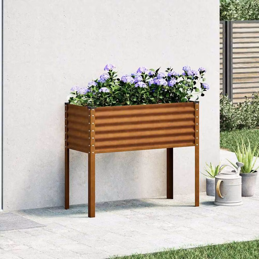 Berkfield Home Brown Weathering Steel Garden Planter Tub W/D/H: 100 x 41 x 90 cm – 3