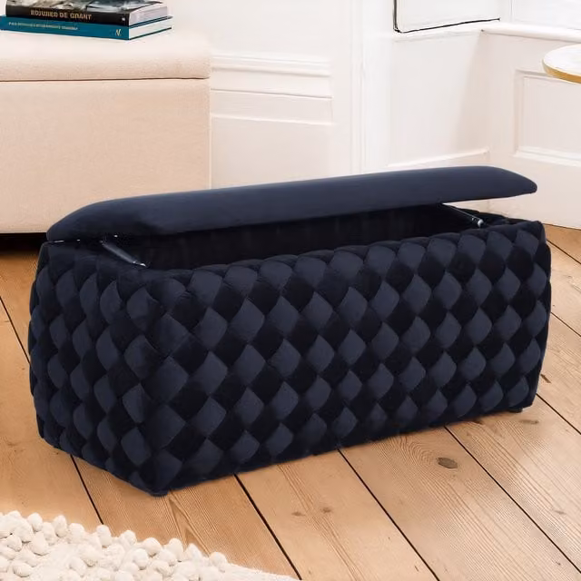 Artemis Home Plumeo Large Velvet Storage Ottoman in Black