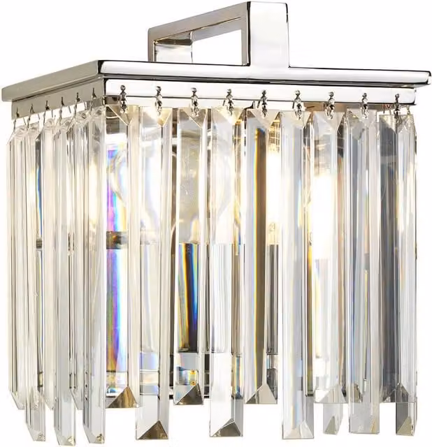 Loops Silver Wall Light with Cut Glass Crystals and Opal in Polished Nickel, E27 60W, H 26.2 cm x W 22.9 cm x D 15.8 cm
