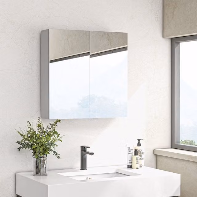 kleankin Modern High Gloss Wall Mounted Bathroom Mirror Cabinet in White