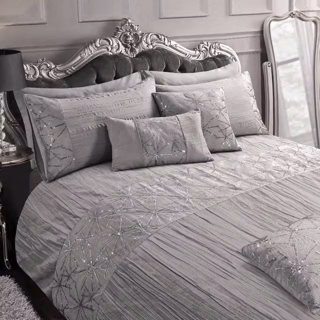 Intimates Marini Crinkle Seersucker Duvet Cover and Pillowcase Set in Silver, Single (90 x 200 cm) – 1