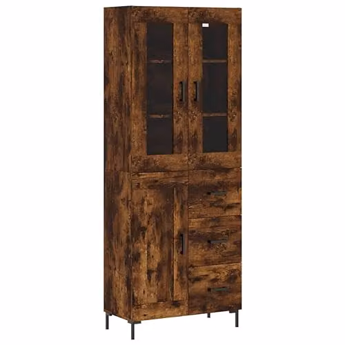 vidaXL Highboard in Smoked Oak with Glass Doors, W/D/H: 69.5 x 34 x 180 cm – 1