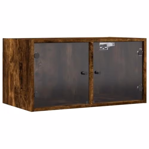 vidaXL Wall Cabinet with Glass Doors in Smoked Oak, W/D/H: 68.5 x 35 x 37 cm
