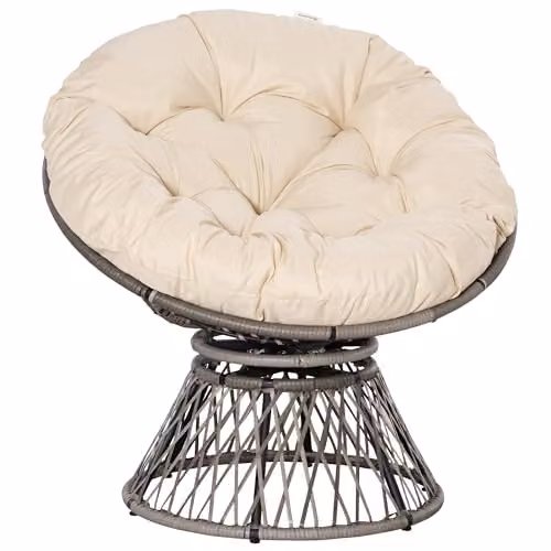 Outsunny 360 Swivel Rattan Moon Bowl Chair with Padded Cushion in Beige or Grey