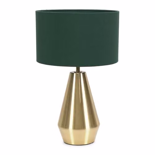 ValueLights Gold Metal Touch Dimmer Table Lamp with Green Fabric Drum Shade