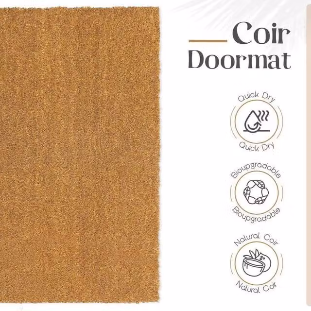 NESTLUNE Natural Coconut Coir Entrance Door Mat, Brown, W: 100 cm, D: 130 cm