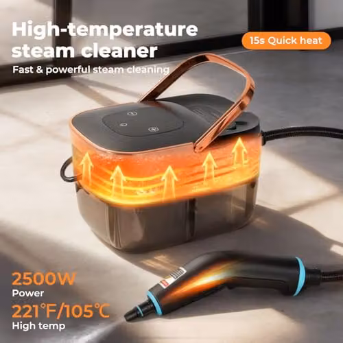 Spector Handheld Steam Cleaner in Black and Transparent with 1.6L Tank and Digital Display – 2