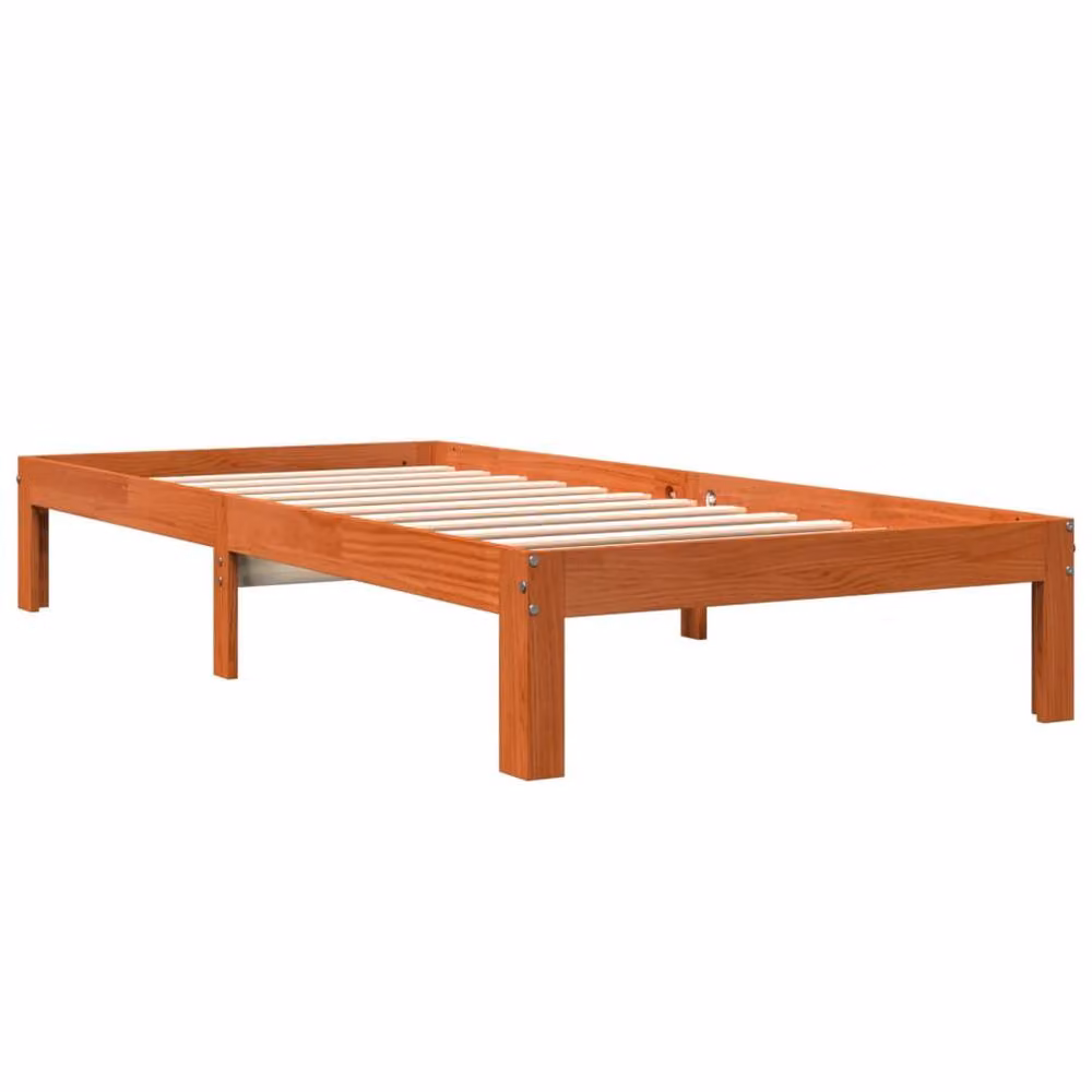 Berkfield Home Small Single Solid Wood Pine Bed Frame in Waxed Brown, W/D/H: 75 x 190 cm – 3