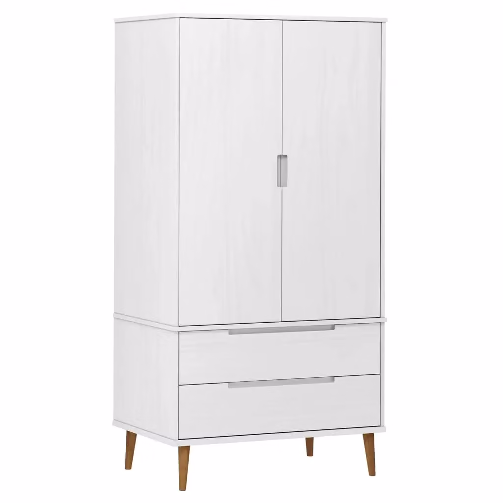 Berkfield Home MOLDE White Solid Wood Pine Wardrobe with Integrated Drawers W/D/H: 90 x 55 x 175 cm – 2
