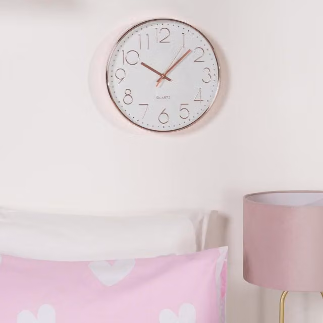 OHS Modern Round Analogue Wall Clock in Gold, Pink and White