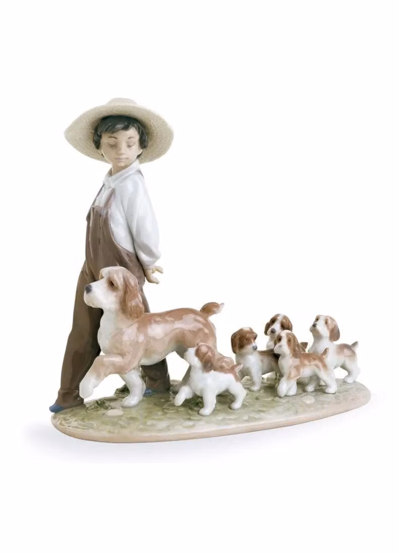 Lladró My Little Explorers Boy with Dogs Multicolour Porcelain Figurine