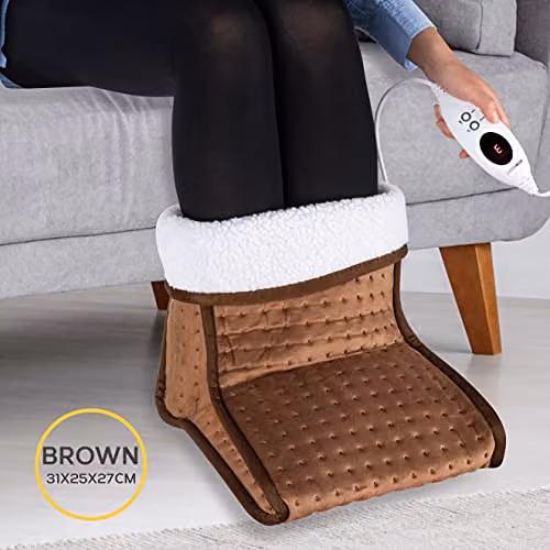 MONHOUSE Electric Foot Warmer in Brown with Rapid Heat Up and Auto Shut Off Protection – 5