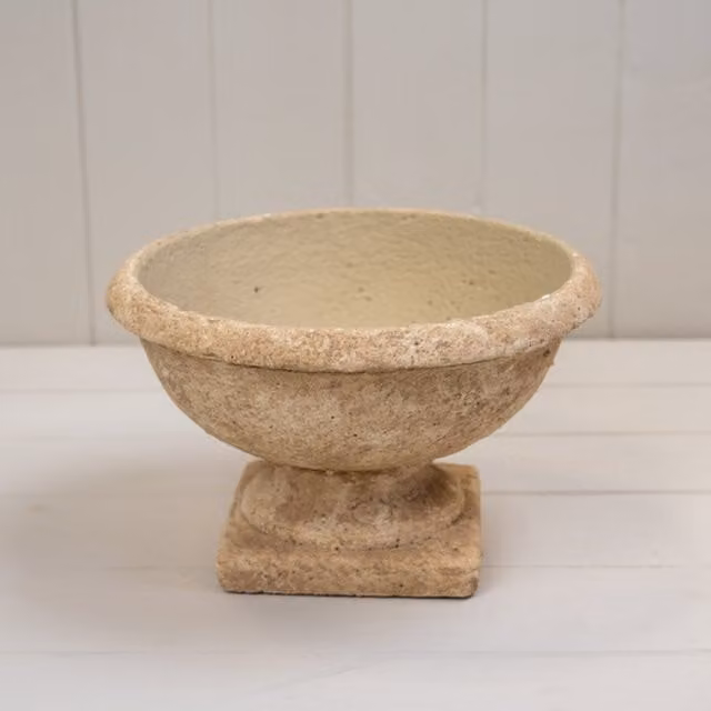 KDMD Rustic Round Clay and Cement Tabletop Pot in Beige and Brown