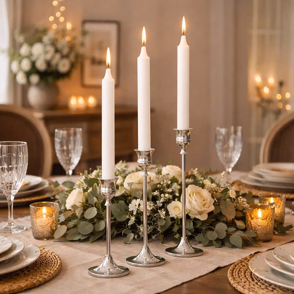 Marco Paul Set of 3 Silver and White Metal Taper Candle Holders – 4