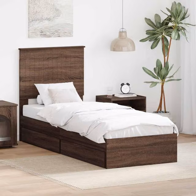 Berkfield Home Modern Storage Bed with Drawers in Brown Oak, Engineered Wood, W: 75 cm x L: 190 cm – 1