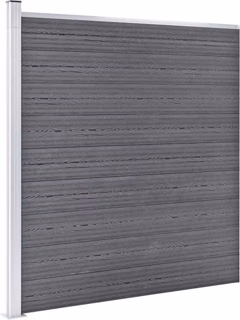 Berkfield Home WPC and Aluminium Fence Set in Grey, featuring 3 Square and 1 Slanted Panels, W: 619 cm, H: 186 cm